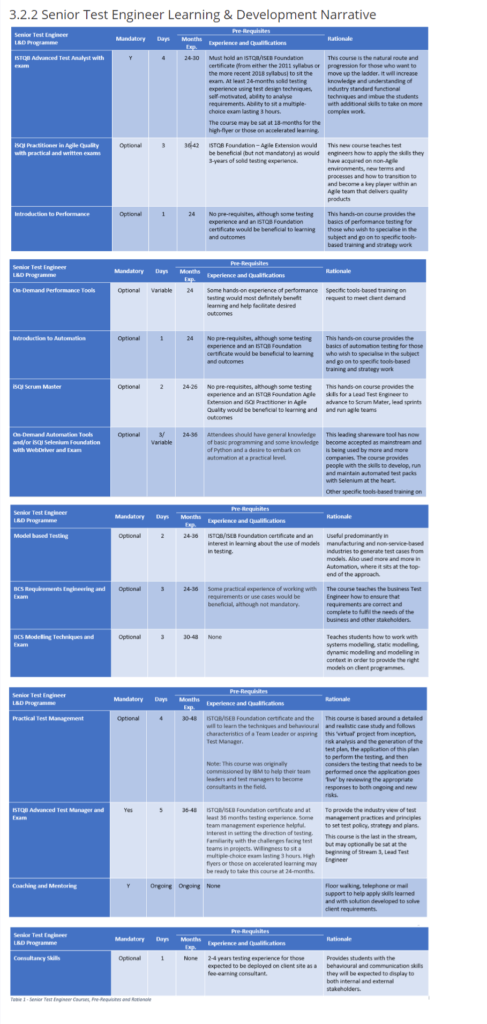 Senior Test Engineer Learning Development Narrative